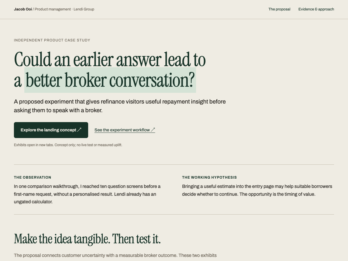 Preview of the forest and cream Lendi refinance landing-page experiment